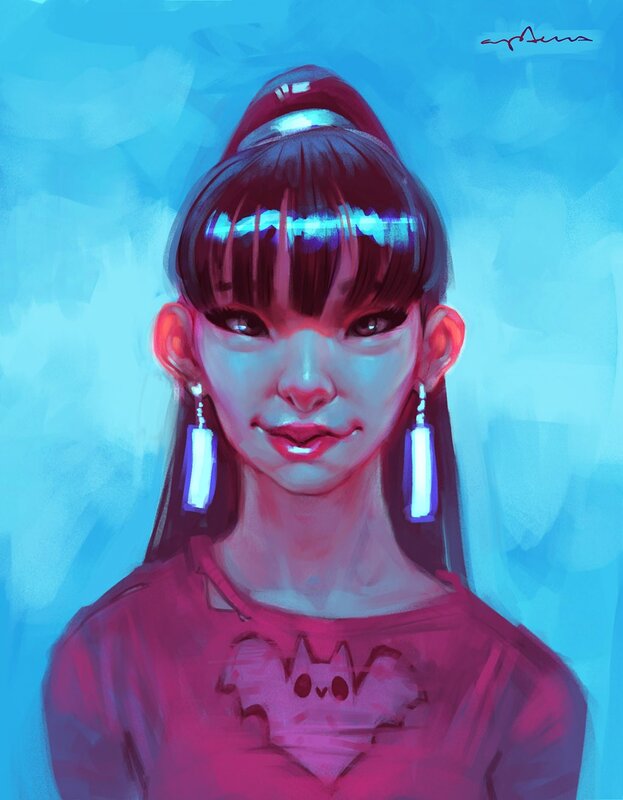 Anime Girl with Glowing Earrings