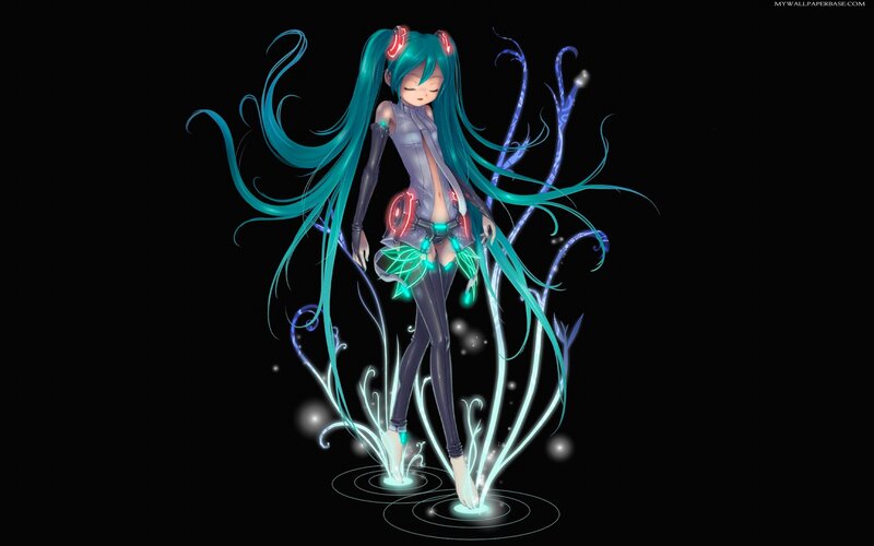 Anime Girl with Glowing Effects — Black