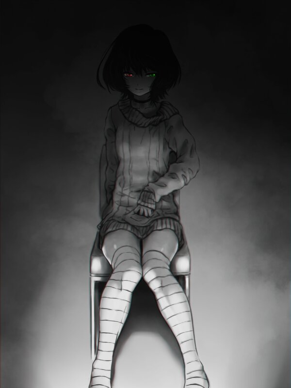 Anime Girl with Glowing Eyes — Black, Dark, Digital Art
