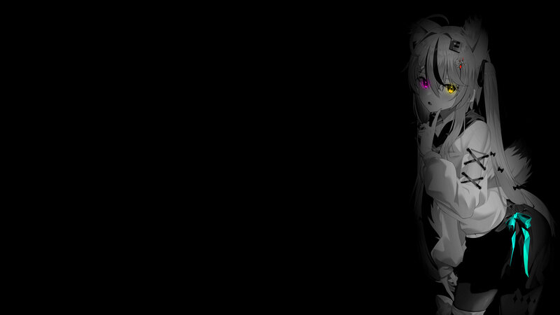 Anime Girl with Glowing Eyes — Black, Dark, Night, Digital Art, Glowing Eyes, Cat Ears