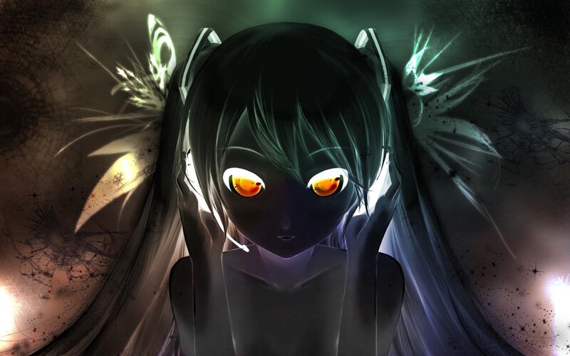 Anime Girl with Glowing Eyes — Black, Dramatic, Dark