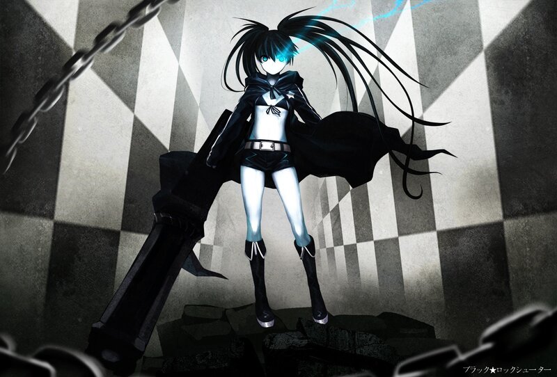 Anime Girl with Glowing Eyes — Black, Dramatic, Digital Art, Chains, Glowing Eyes