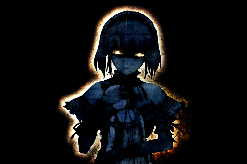 Anime Girl with Glowing Eyes — Black, Dramatic, Night, Digital Art, Glowing Aura