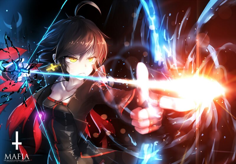 Anime Girl with Glowing Eyes — Black, Dramatic, Night, Digital Art, Sword