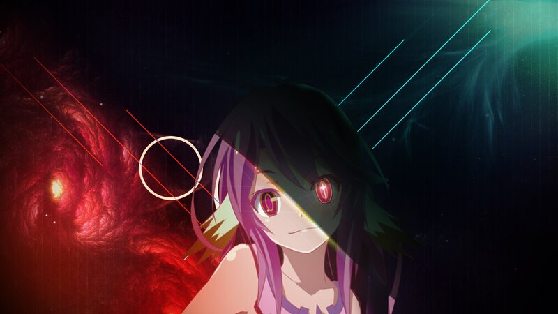 Anime Girl with Glowing Eyes — Black, Dramatic, Night, Neon Lines, Galaxy