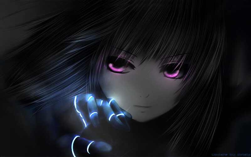 Anime Girl with Glowing Eyes — Black, Dramatic