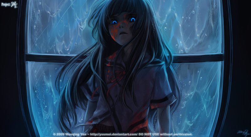 Anime Girl with Glowing Eyes — Blue, Dramatic