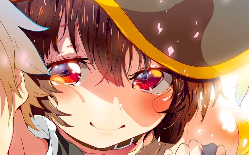 Anime Girl with Glowing Eyes — Brown, Dramatic, Hat