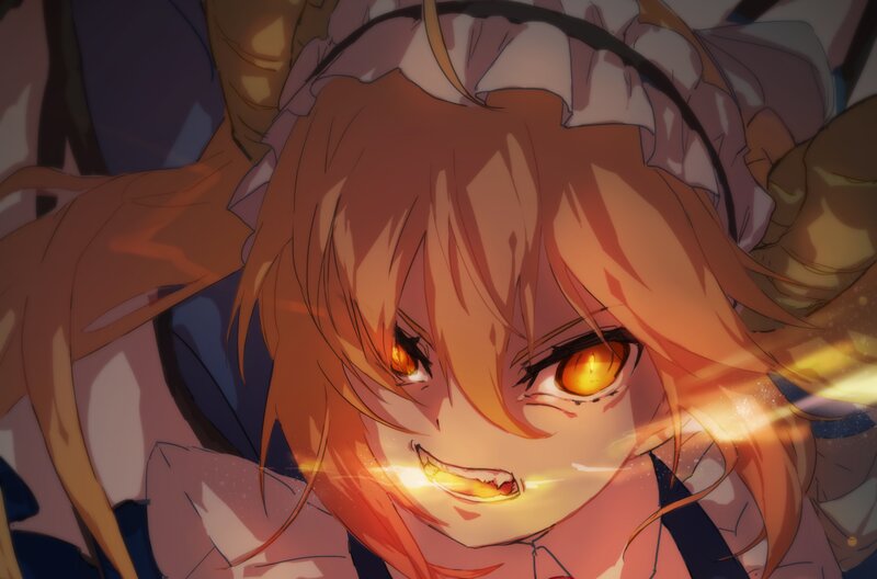 Anime Girl with Glowing Eyes — Orange, Dramatic