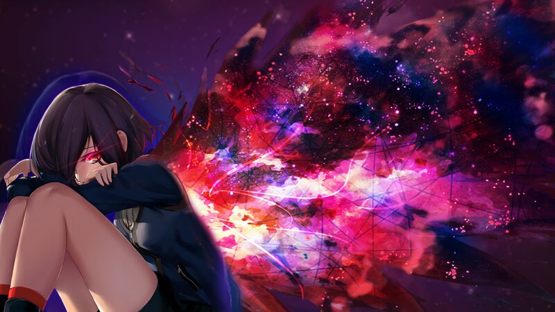 Anime Girl with Glowing Eyes — Purple, Dramatic, Night, Digital Art, Glowing Eyes