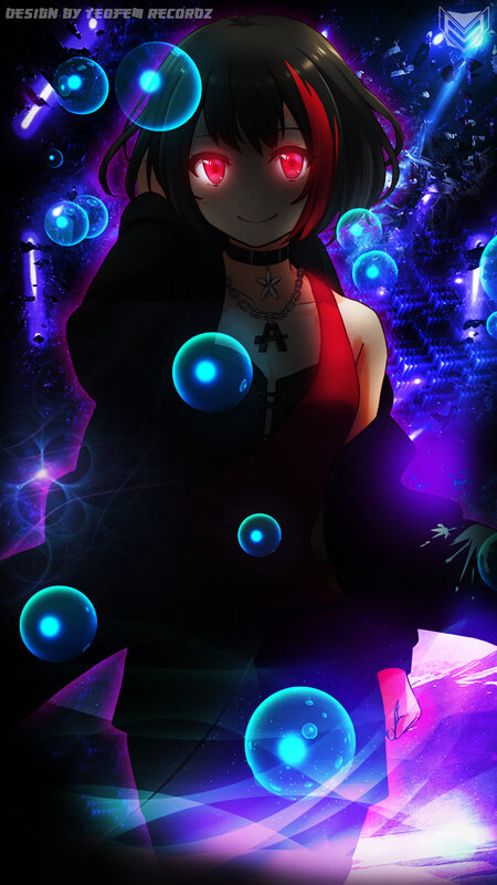 Anime Girl with Glowing Eyes — Purple, Dramatic, Night, Digital Art, Glowing Orbs
