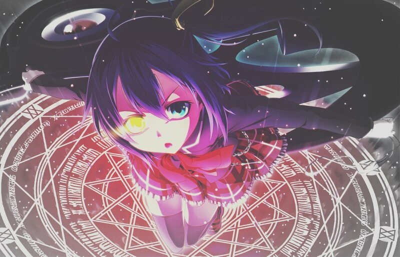 Anime Girl with Glowing Eyes — Purple, Dramatic, Night, Digital Art, Magic Circle