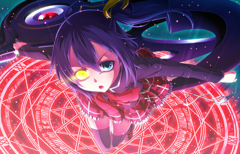 Anime Girl with Glowing Eyes — Purple, Dramatic, Night, Magic Circle