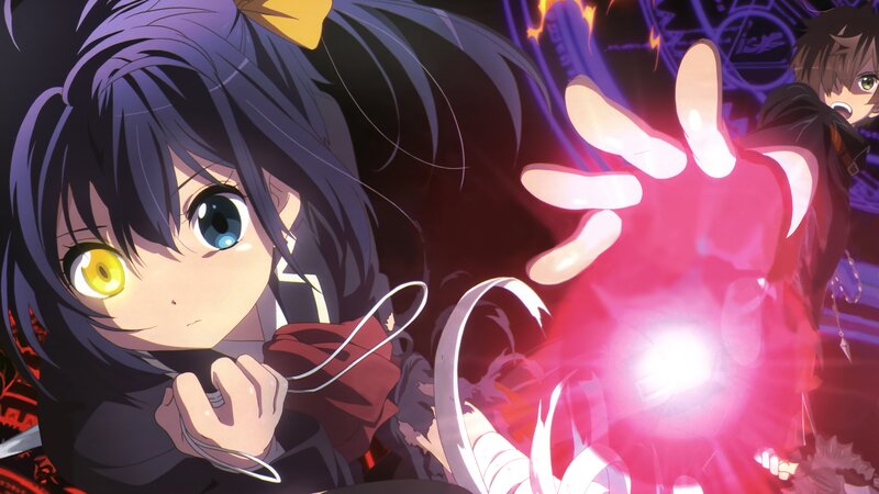 Anime Girl with Glowing Eyes — Purple, Dramatic, Night, Magic Spell, Boy in Background