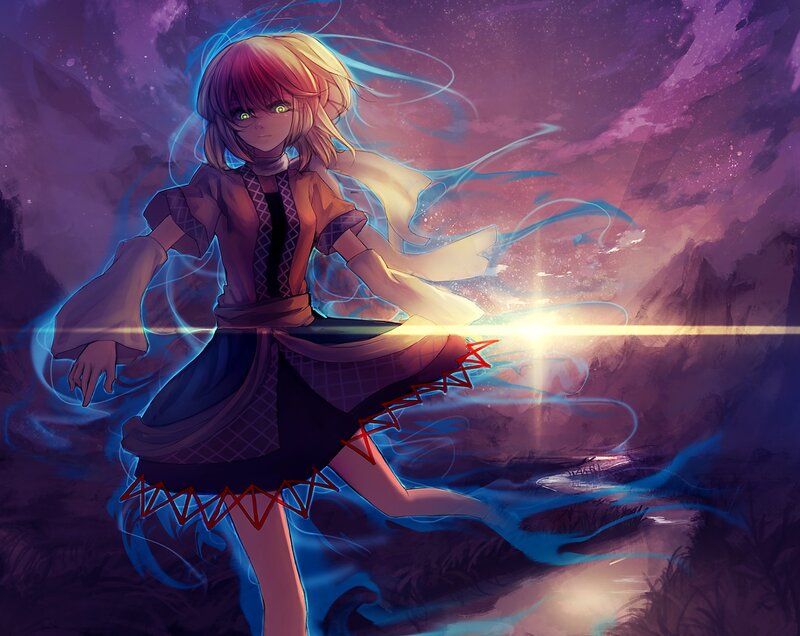Anime Girl with Glowing Eyes — Purple, Dramatic, Night