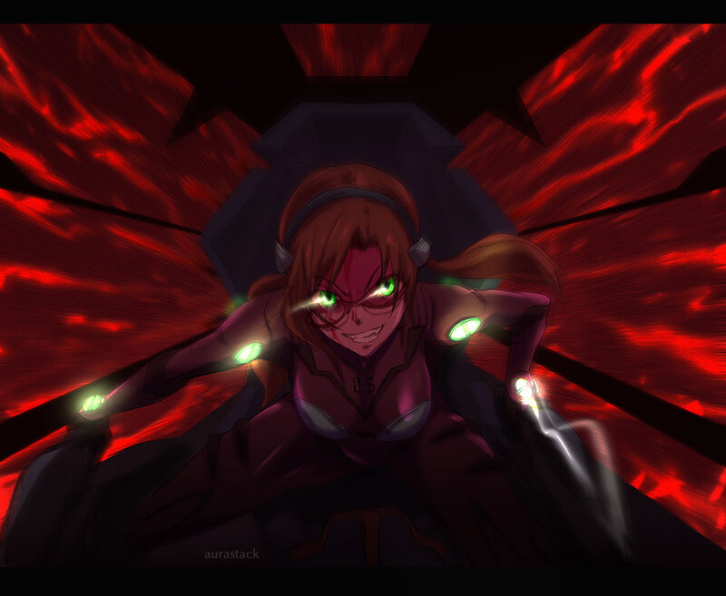 Anime Girl with Glowing Eyes — Red, Dramatic, Digital Art
