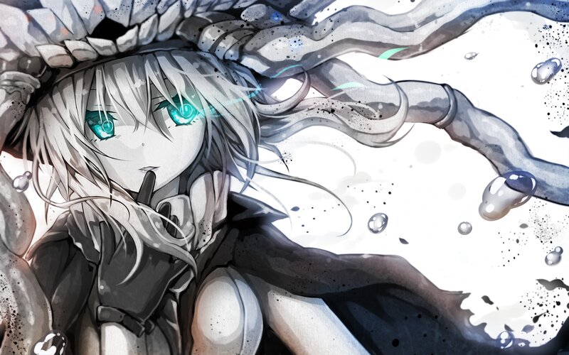 Anime Girl with Glowing Eyes — White, Dramatic