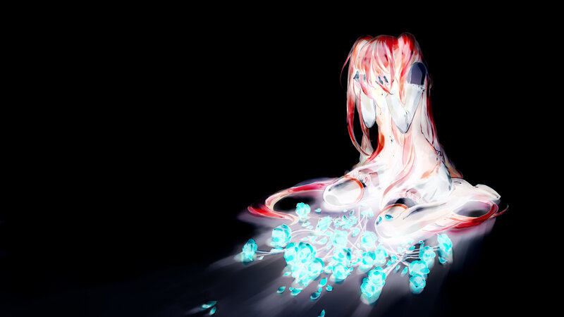 Anime girl with glowing flowers