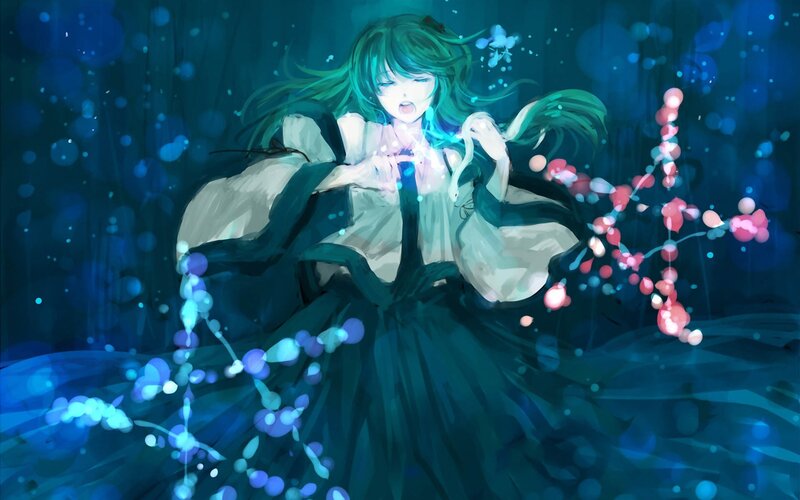anime girl with glowing flowers