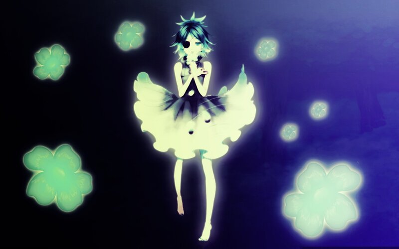 Anime Girl with Glowing Flowers — Purple