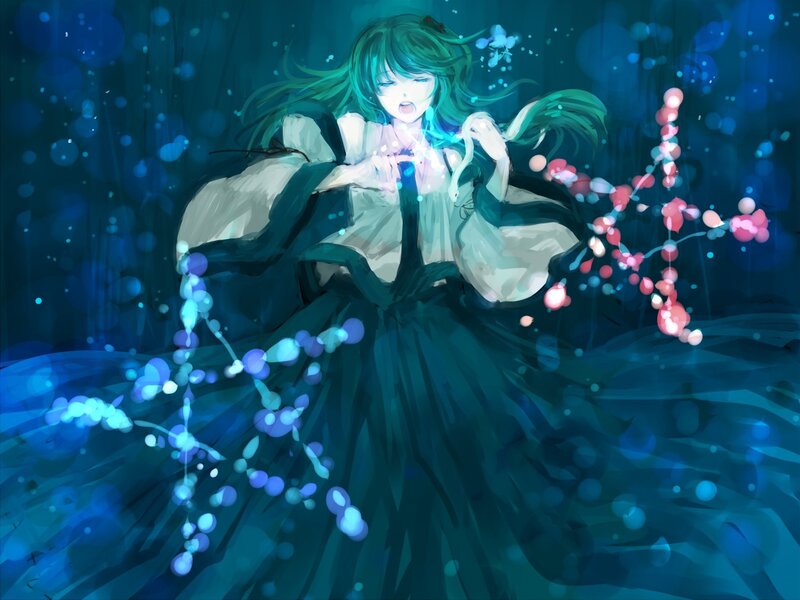 Anime girl with glowing flowers