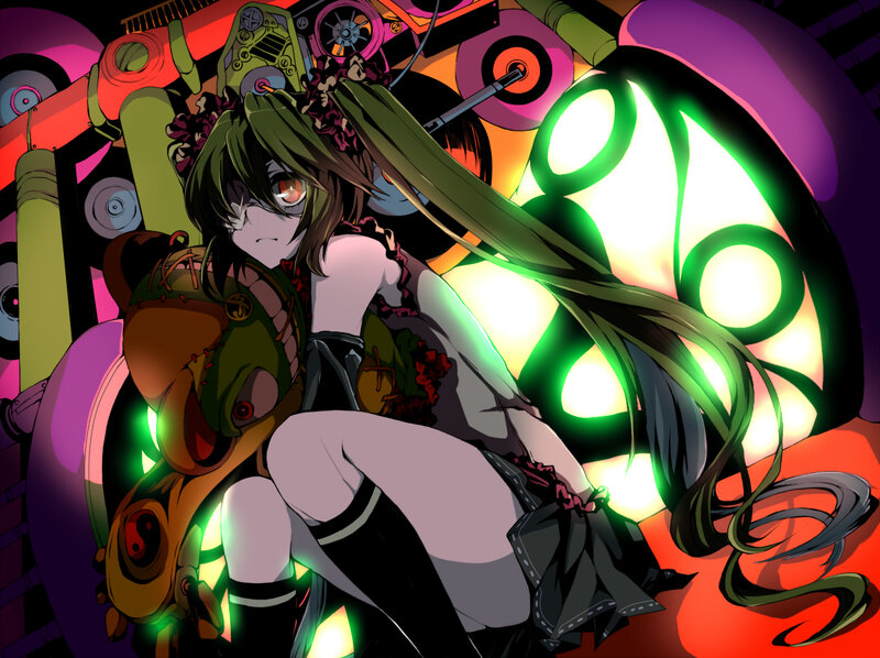 anime girl with glowing green wings