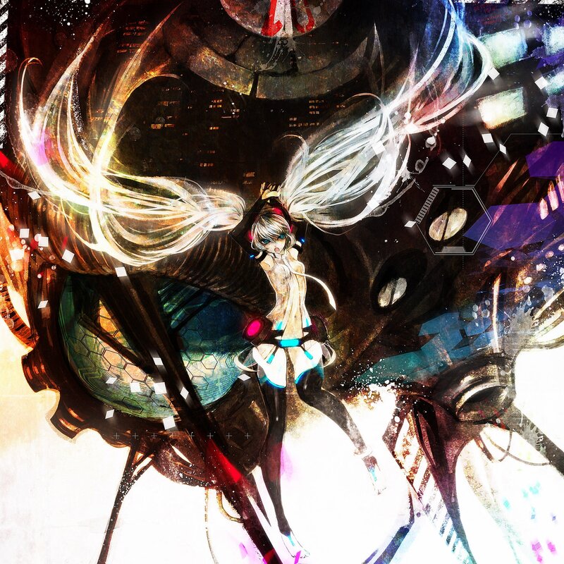 Anime Girl with Glowing Hair — Black, Dramatic