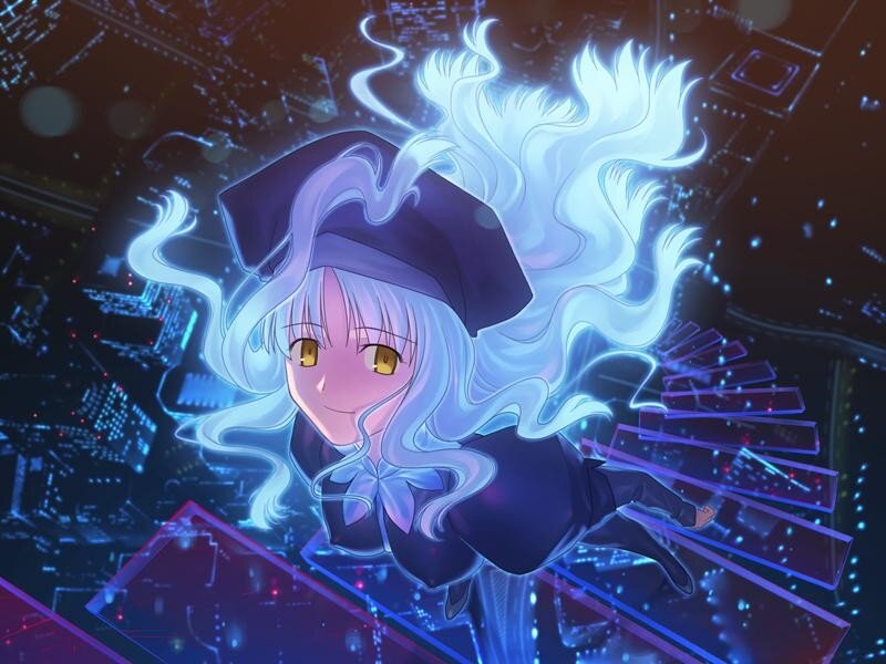 Anime Girl with Glowing Hair — Blue, Dramatic, Night, Cityscape