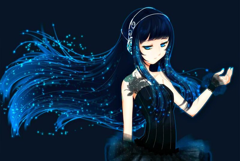 Anime Girl with Glowing Hair — Blue, Dramatic