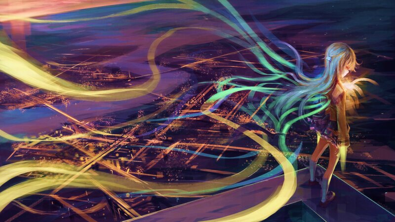 Anime Girl with Glowing Hair — Purple