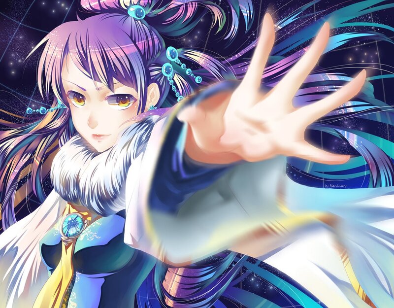 anime girl with glowing hand