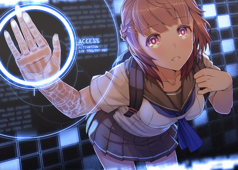 Anime Girl with Glowing Hand — Blue, Dramatic, Night