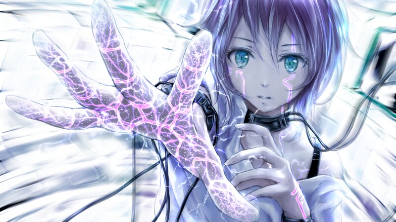 Anime Girl with Glowing Hand — Purple, Dramatic, Intense