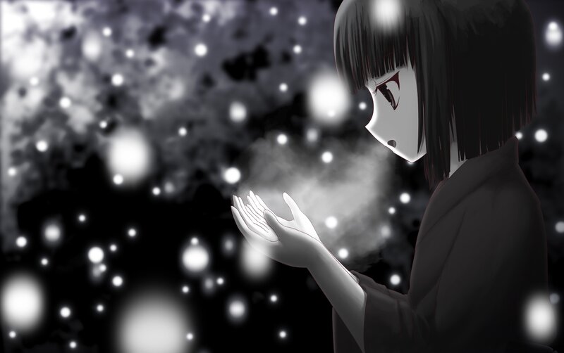 anime girl with glowing hands