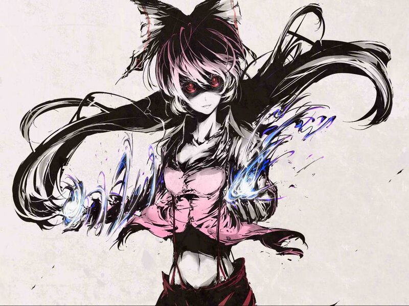 Anime Girl with Glowing Hands — Black, Dramatic, Digital Art