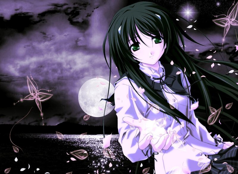 Anime Girl with Glowing Hands — Purple, Dreamy