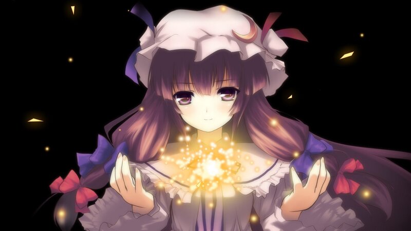 Anime Girl with Glowing Hands — Purple, Magical, Night, Glowing Particles, Hat
