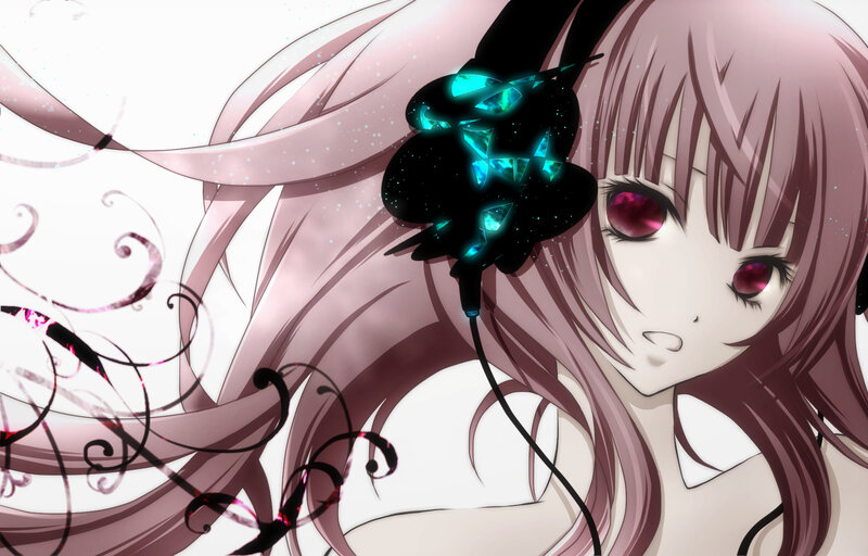 anime girl with glowing headphones
