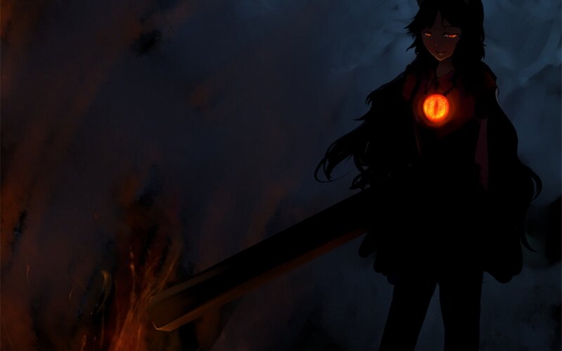anime girl with glowing heart