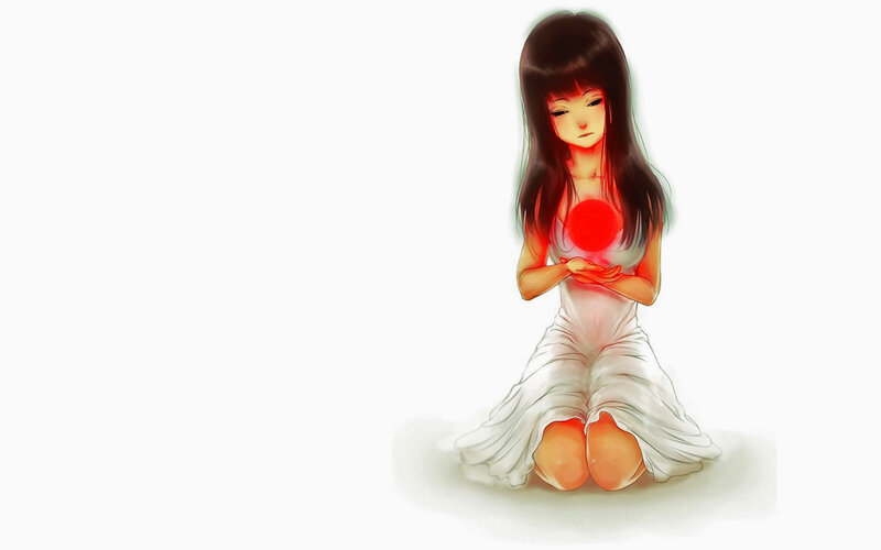 Anime Girl with Glowing Heart — White
