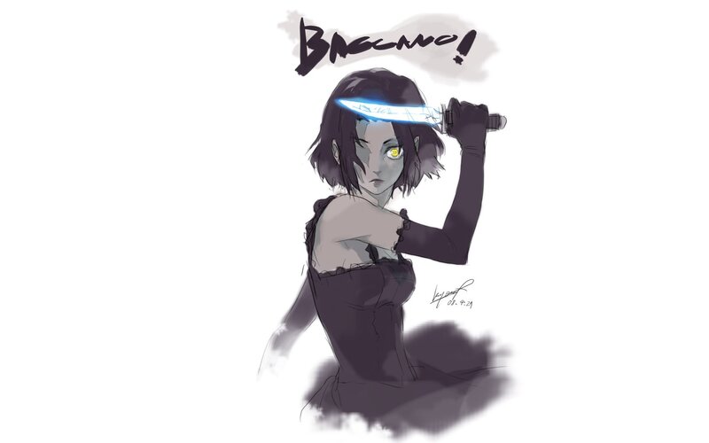 anime girl with glowing knife