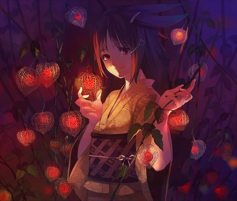 Anime girl with glowing lanterns