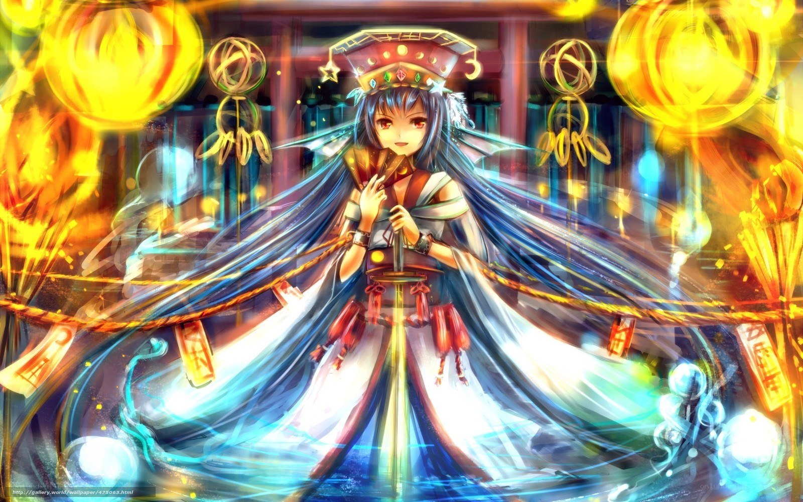 anime girl with glowing lanterns