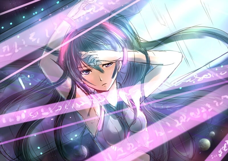 anime girl with glowing lines