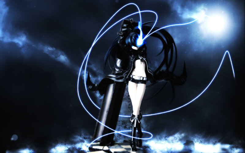 Anime Girl with Glowing Lines — Black