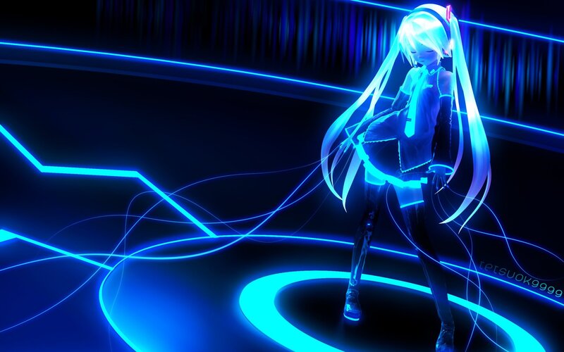 Anime Girl with Glowing Lines — Blue, Futuristic, Night