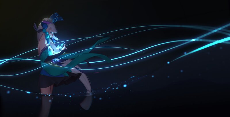 Anime Girl with Glowing Lines — Blue