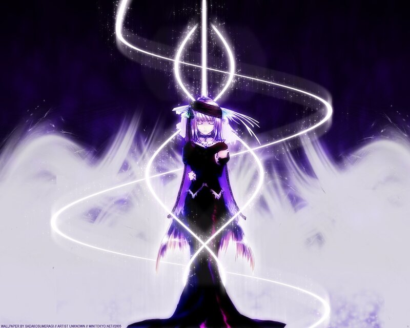 Anime Girl with Glowing Lines — Purple, Dramatic