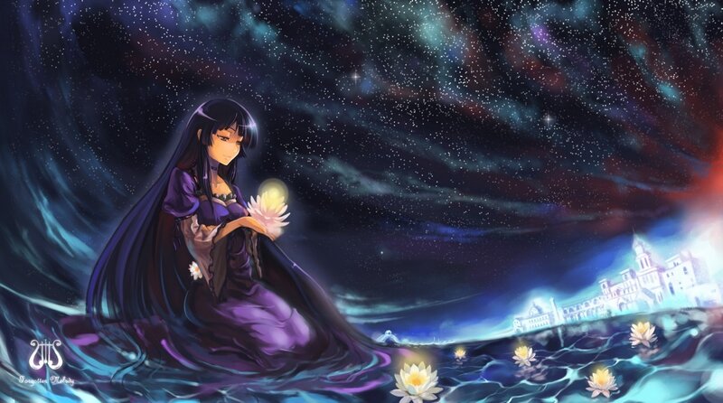 Anime girl with glowing lotus