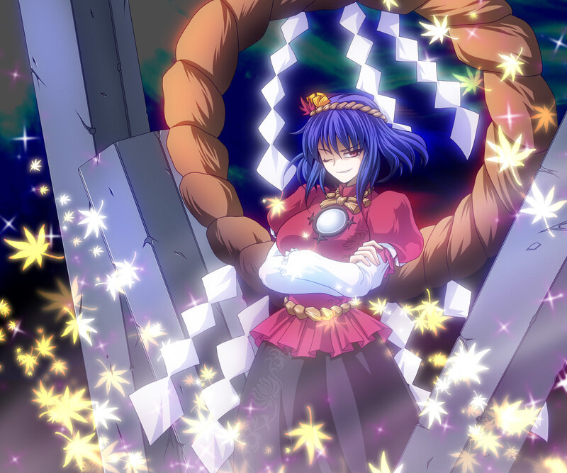 anime girl with glowing maple leaves